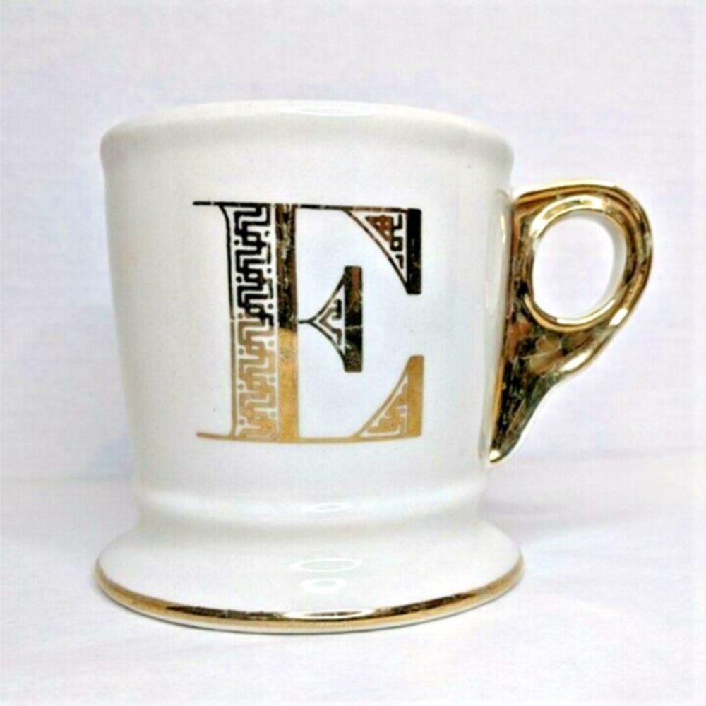 Anthropologie Fabrique En Chine Monogram Letter "E” White Coffee Cup Shaving Mug